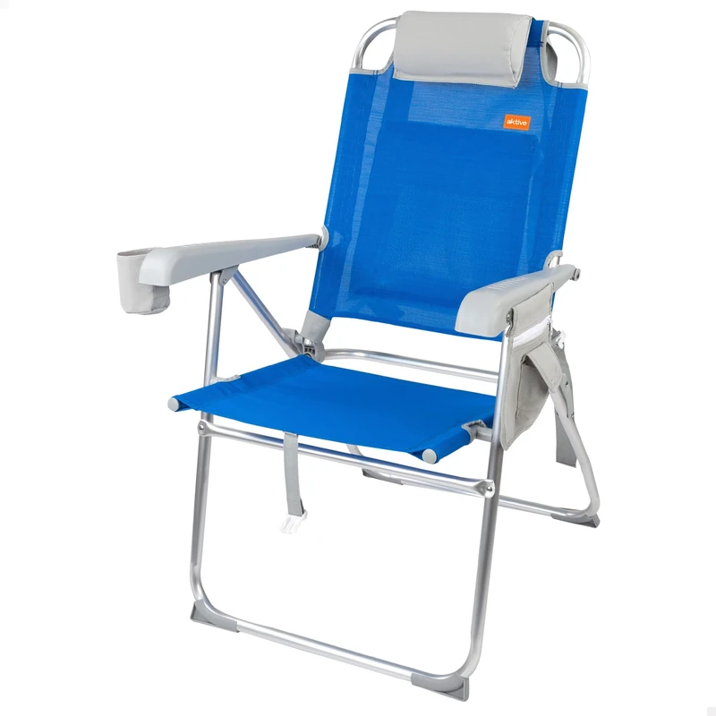 AKTIVE Super resistant folding beach chair with cushion, bag and pocket 47x63x99cm