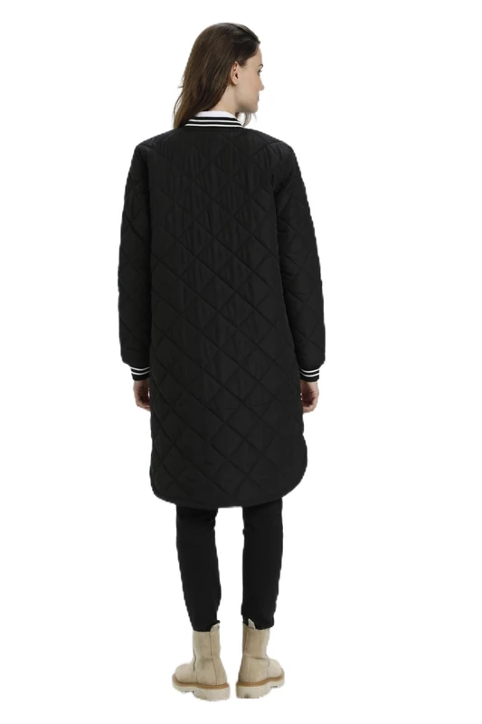 KAFFE Women's Quilted Jacket Long Sleeves Longline Without Hood, Black Deep, UK 6