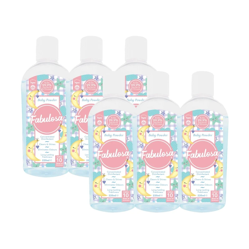 Fabulosa 4 in 1 Concentrated Antibacterial Disinfectant All Purpose Cleaner, 220ml, 6 pack, Bliss Baby Powder