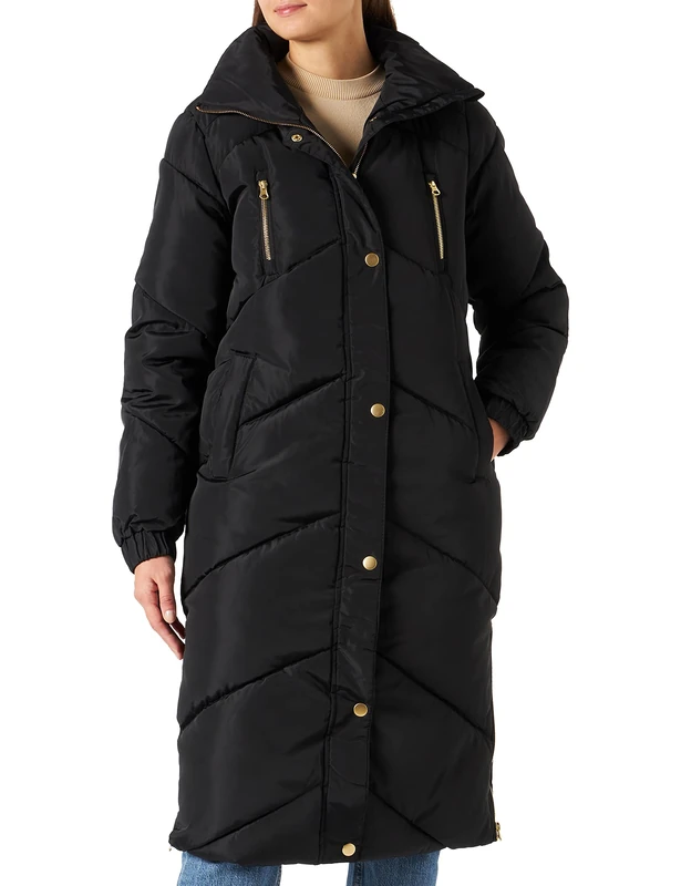 Kaffe Women's Padded Jacket Coat Puffer Longline Without Hood, Black Deep, UK 16