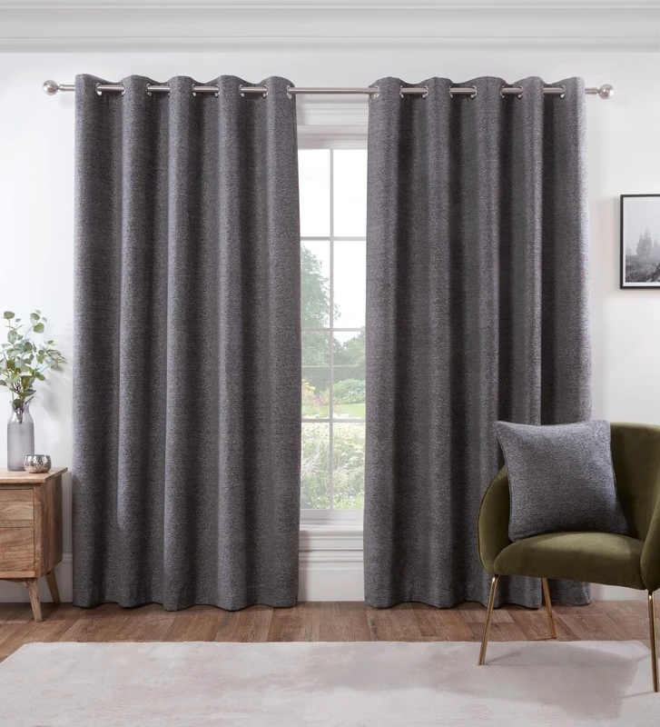 Sundour Rivington Grey Heavyweight Fully Lined Eyelet Curtain Pair 90x72