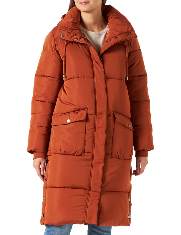 KAFFE Women's Puffer Jacket Padded Coat Quilted Longline Hooded Women's, Auburn, UK 14