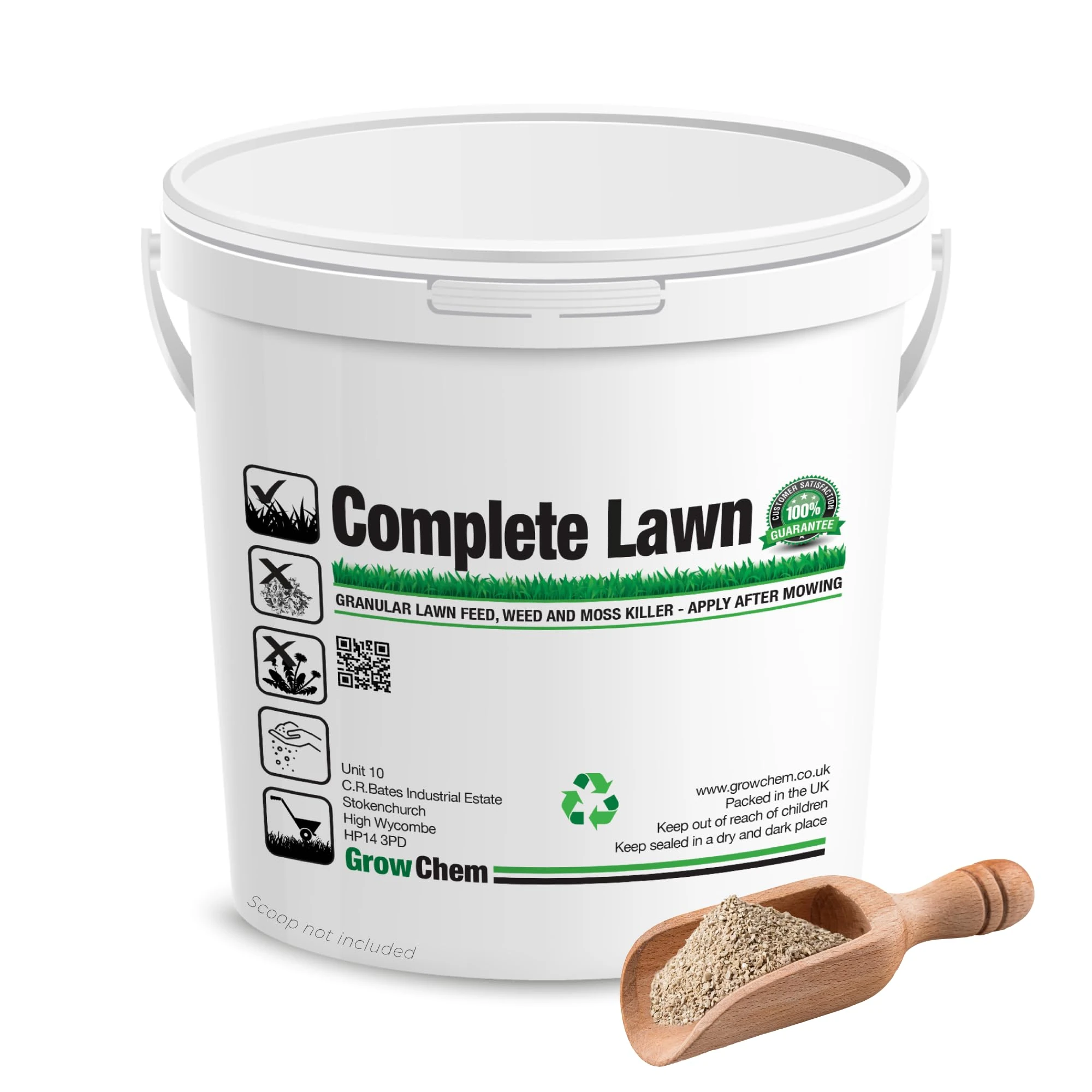 Grow Chem Complete Lawn Fertiliser (10Kg Bucket) Feed, Weed & Moss Killer (Treats 312m Sq) All In One Lawn Treatment