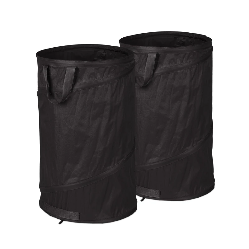Relaxdays Pop-Up Garden Waste Bags, Set of 2, 120 L, Outdoor Refuse Sacks, 3 Handles, UV-Resistant, Waterproof, Black - Image 1