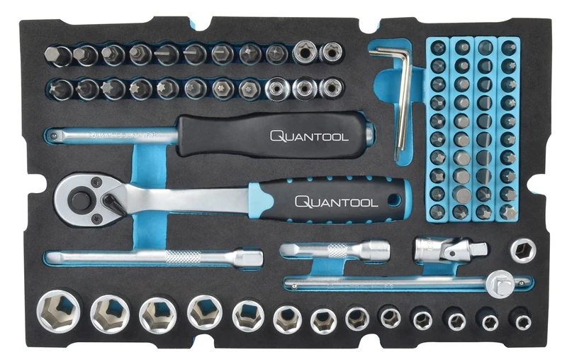 Quantool Q25002, 85 Pieces Socket Spanner Set Tools, Steel, Hex Head, Mechanical, 10 Year Warranty, Compatible with L-Boxx Systems