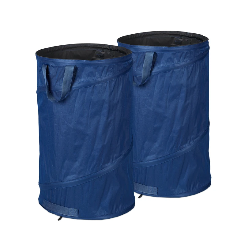 Relaxdays Pop-Up Garden Waste Bags, Set of 2, 120 L, Outdoor Refuse Sacks, 3 Handles, UV-Resistant, Waterproof, Blue