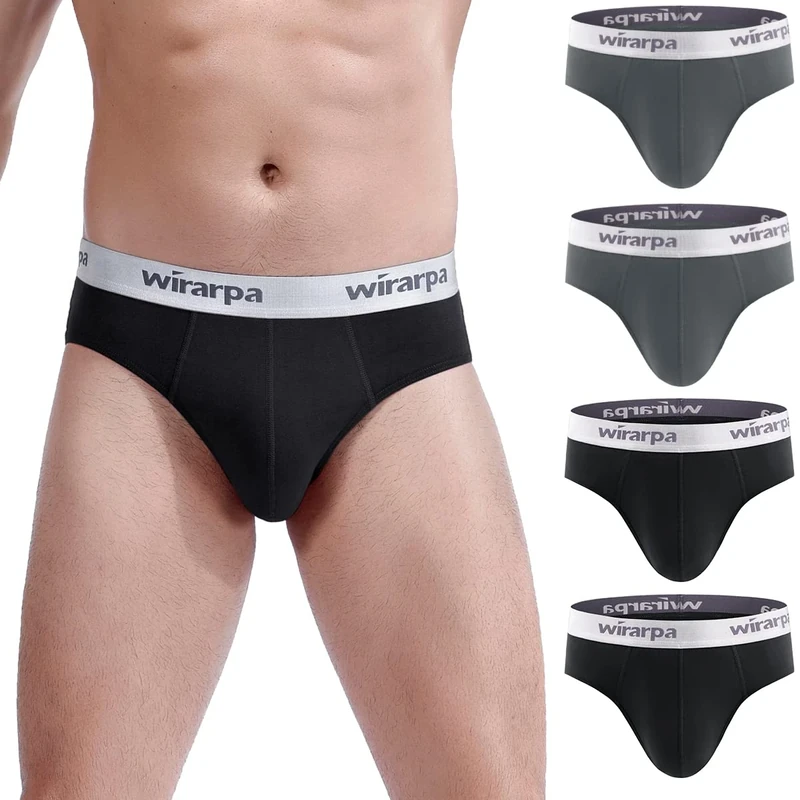 wirarpa Men's Cotton Briefs - Soft Wide Waistband, No Fly, XXL Pack of 4