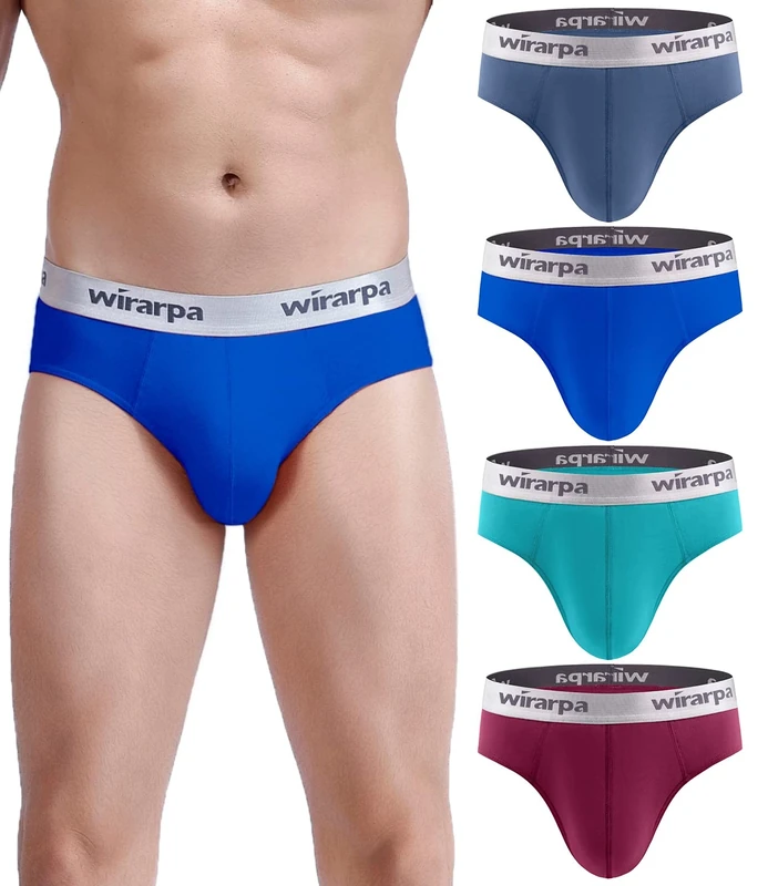 wirarpa Mens Briefs Underpants Cotton Soft Wide Waistband Underwear Basic No Fly Multicoloured 4 Pack Size L