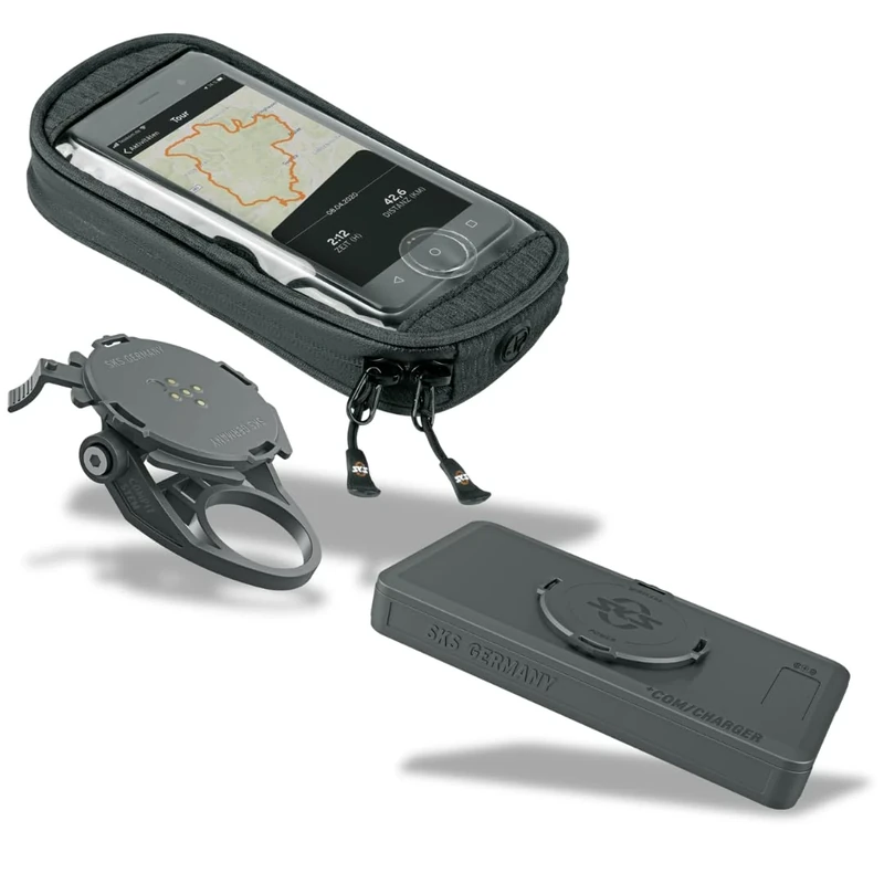 SKS GERMANY COMPIT/STEM & COM/SMARTBAG mobile phone holder with water-repellent smartphone pocket for mounting on the stem (stem mounting ⌀ 1 ⅛ inch, bayonet catch, horizontal and vertical attachment)