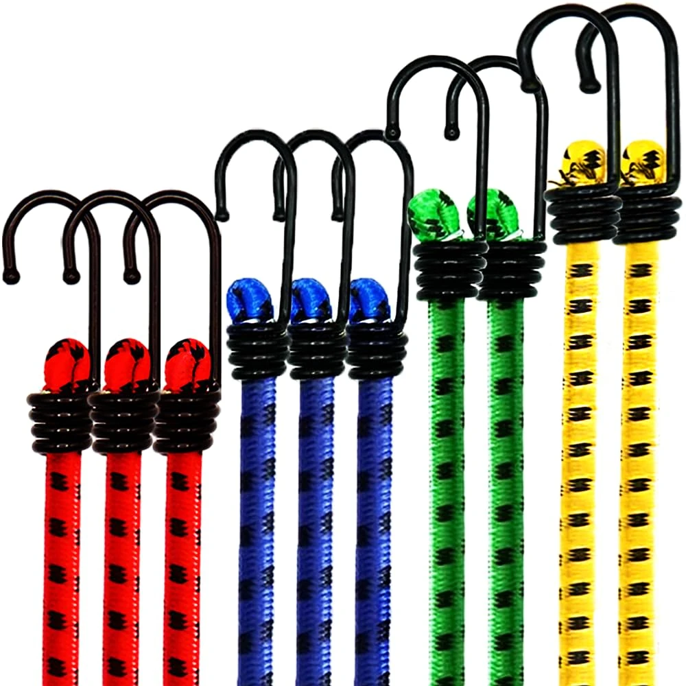CUALITYX Bungee Cords with Hooks Heavy Duty Pack of 10 Weatherproof & UV-Resistant Elastic Bungee Straps – Ideal for Securing Luggage, Camps, Tarps, Garden Furniture, Wheelie Bin Lid Covers