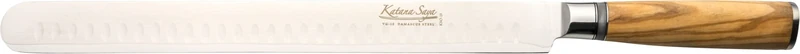Katana Saya Olive Wood 30cm Ham Slicing Knife, Japanese 67-Layer VG-10 Damascus Stainless Steel, Natural Olive Wood Handle, Kitchen Knife