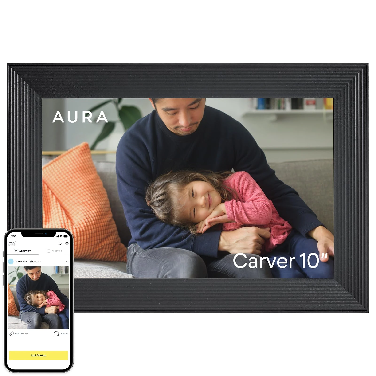 Aura 10" Digital Picture Frame | Unlimited photo and video sharing with no subscription or fees, quick and easy setup over WiFi