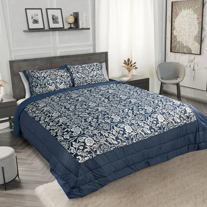 Emma Barclay Eden - Embellished Jacquard Quilted Bedspread Set in Navy - To Fit Double/King
