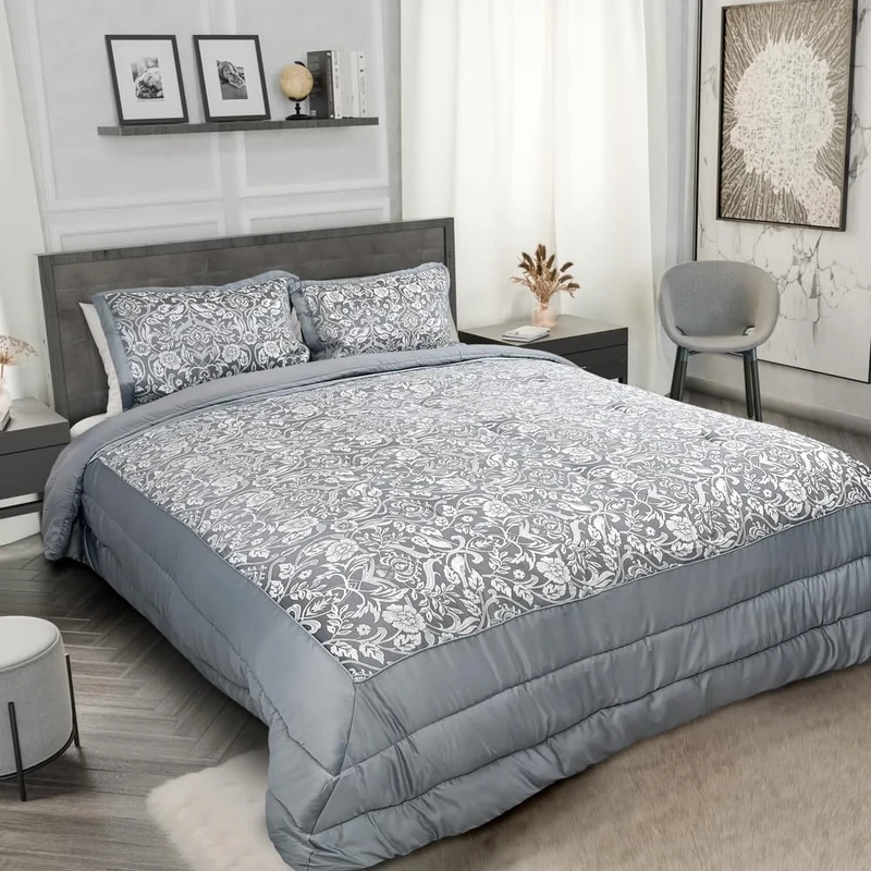 Emma Barclay Eden - Embellished Jacquard Quilted Bedspread Set in Silver - To Fit Double/King