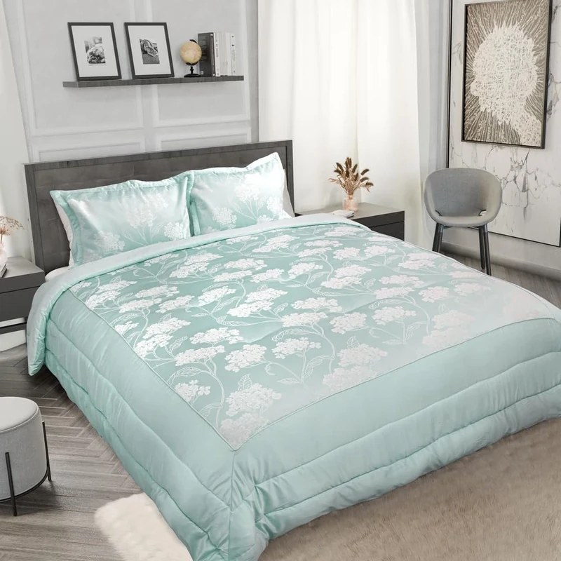 Emma Barclay Blossom - Embellished Jacquard Quilted Bedspread Set in Duck Egg - To Fit Double/King