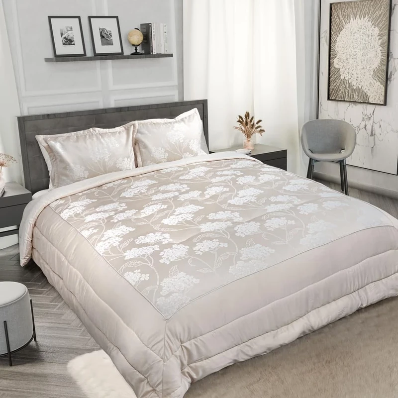 Emma Barclay Blossom - Embellished Jacquard Quilted Bedspread Set in Cream - To Fit Double/King