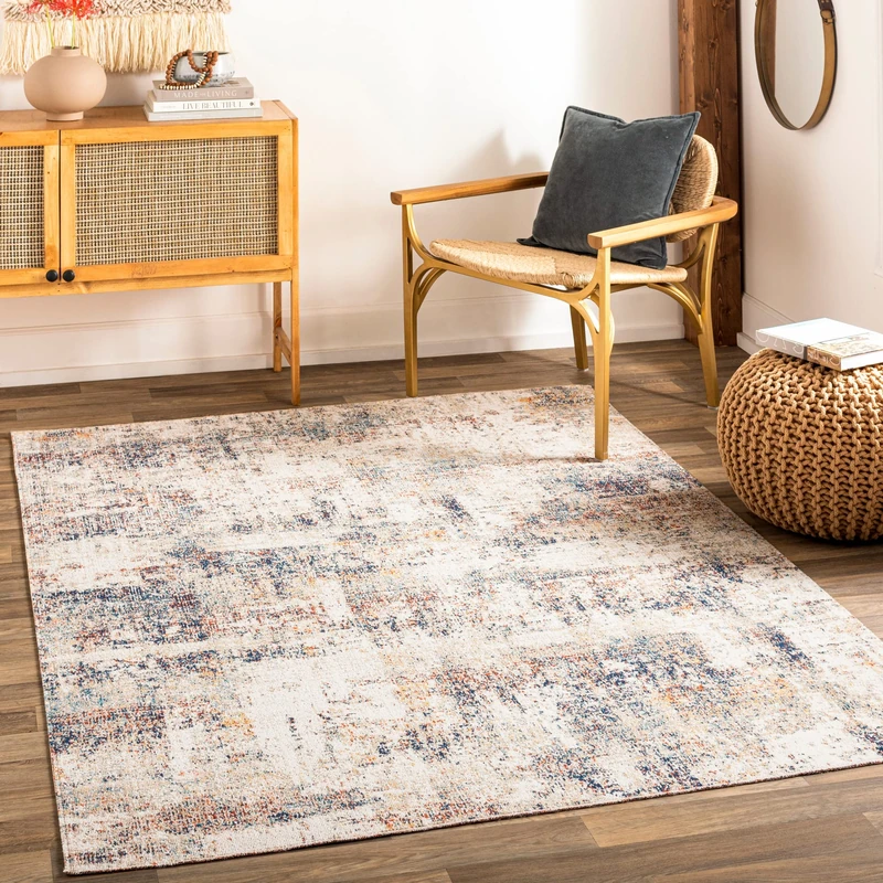Livabliss Asward Indoor Outdoor Rug - Large Boho Rug for Living Room 160x213cm, Dining, Kitchen Rug - Vintage Patterned Neutral & Coloured Rugs, Waterproof, Stain Durable, Beige and Blue Rug