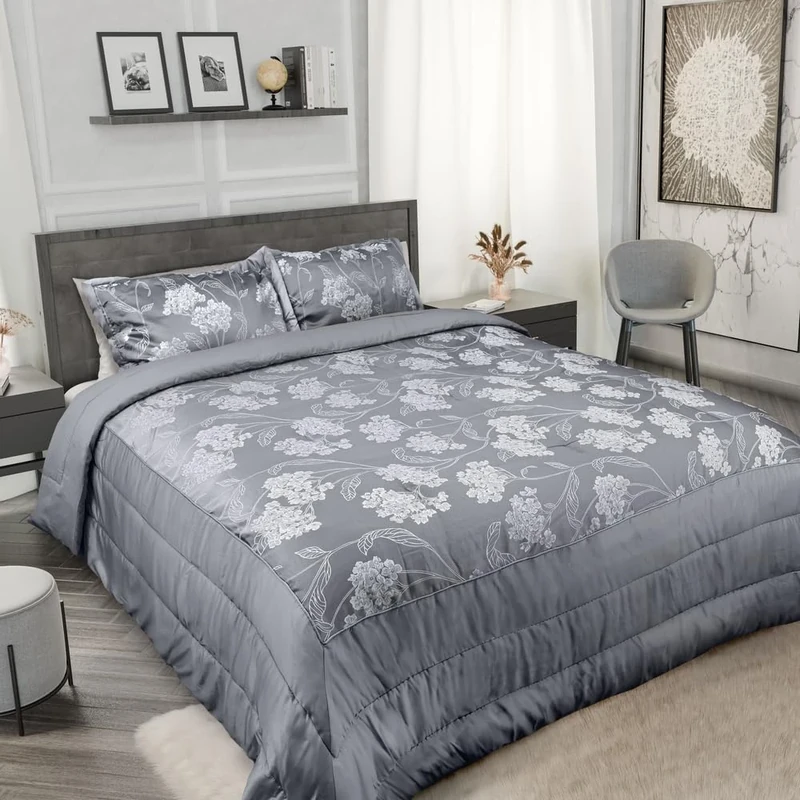 Emma Barclay Blossom - Embellished Jacquard Quilted Bedspread Set in Silver - To Fit Double/King