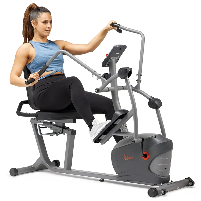 Sunny Health & Fitness Performance Interactive Smart Recumbent Bike, Full-Body Home Training with Arm/Leg Exercisers, Elliptical Cross Trainer with Exclusive SunnyFit App and Bluetooth Connectivity