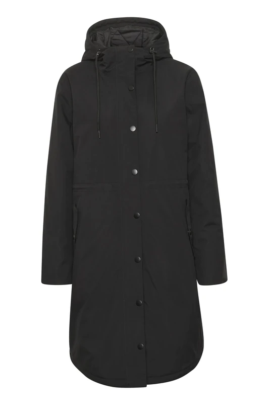 KAFFE Women's Coat Jacket Parka Outerwear Hooded Long Sleeves Longline, Black Deep, UK 6