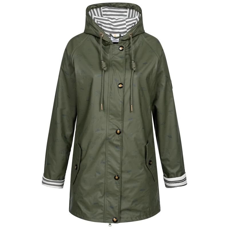 Ankerglut Women's Damen Friesennerz Regenmantel Regenjacke mit Kapuze Gefüttert Wasserdicht Wetterfest Übergangsjacke #ankerglutbucht Rain Jacket, Olive, 46
