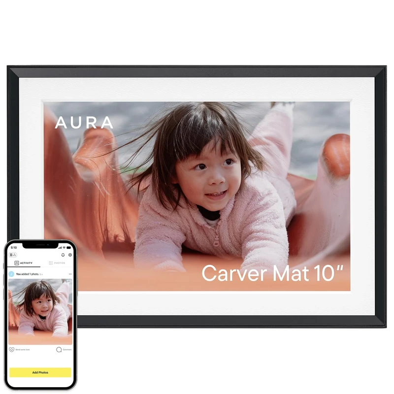 Aura Carver WiFi Digital Picture Frame | The Best Digital Frame for Gifting | Send Photos From Your Phone | Quick, Easy Setup in Aura App | Free Unlimited Storage | Gravel with White Mat - Image 1