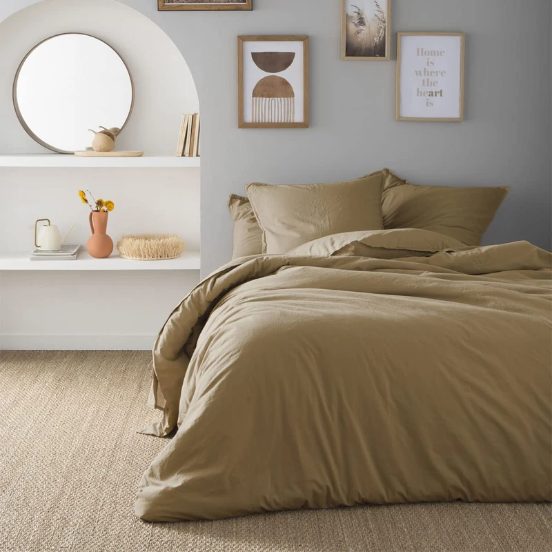 Soft Line Washed Cotton Duvet Cover 140 x 200 cm Made in France - Image 1