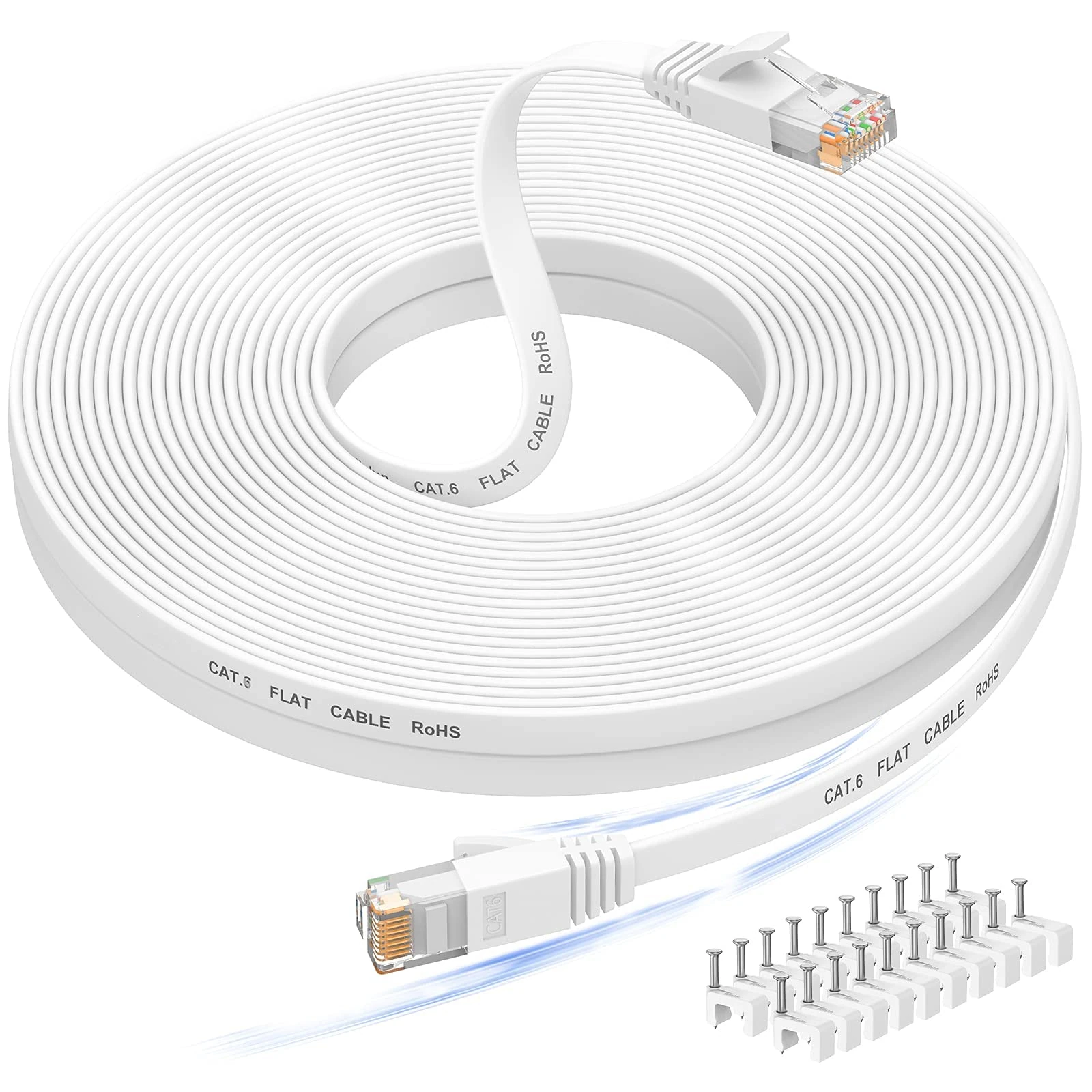 15M Ethernet Cable, Cat 6e/Cat6 Long Ethernet Cable with Snagless Rj45 Connector, High Speed Patch Cord Than Cat 5e/Cat 5, Flat White Shielded LAN Cable for Ethernet Network Switch, PS4 and Modem
