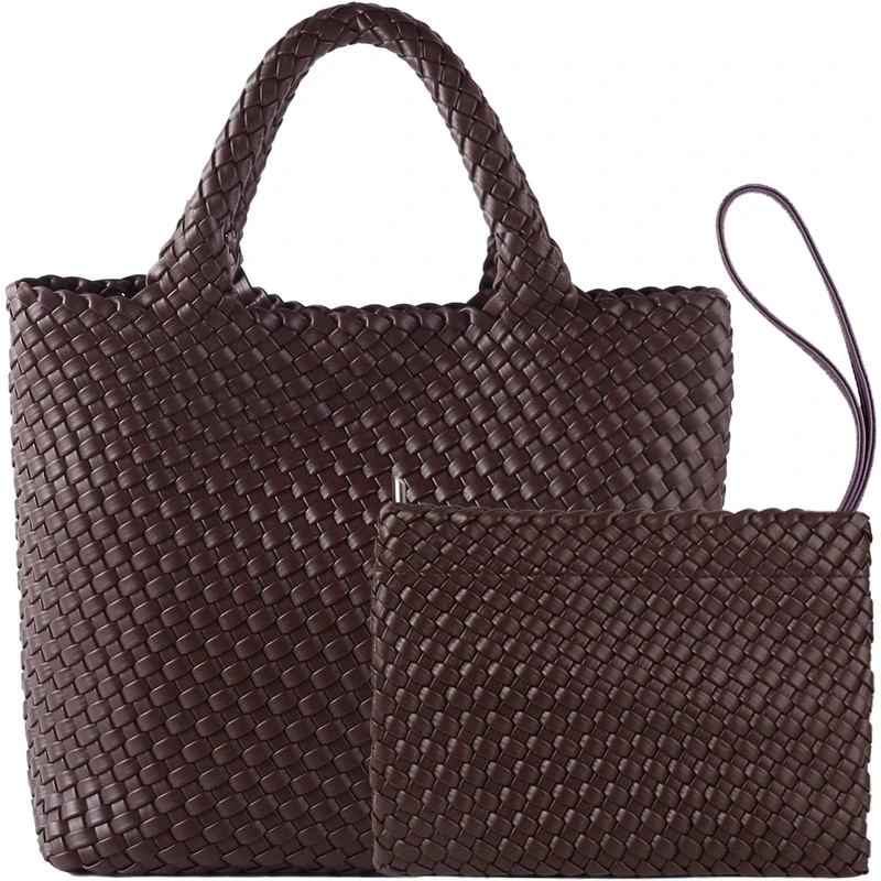 JINMANXUE Fashion Woven Bag Shopper Bag Travel Handbags and Purses Women Tote Bag Large Capacity Shoulder Bags, Coffee, L