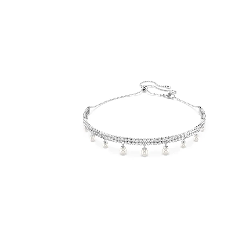 Swarovski x Ariana Grande Choker Necklace, Clear Round-Cut Crystals and Crystal Pearls in a Rhodium-Finished Setting, Part of the Ariana Grande x Capsule Collection