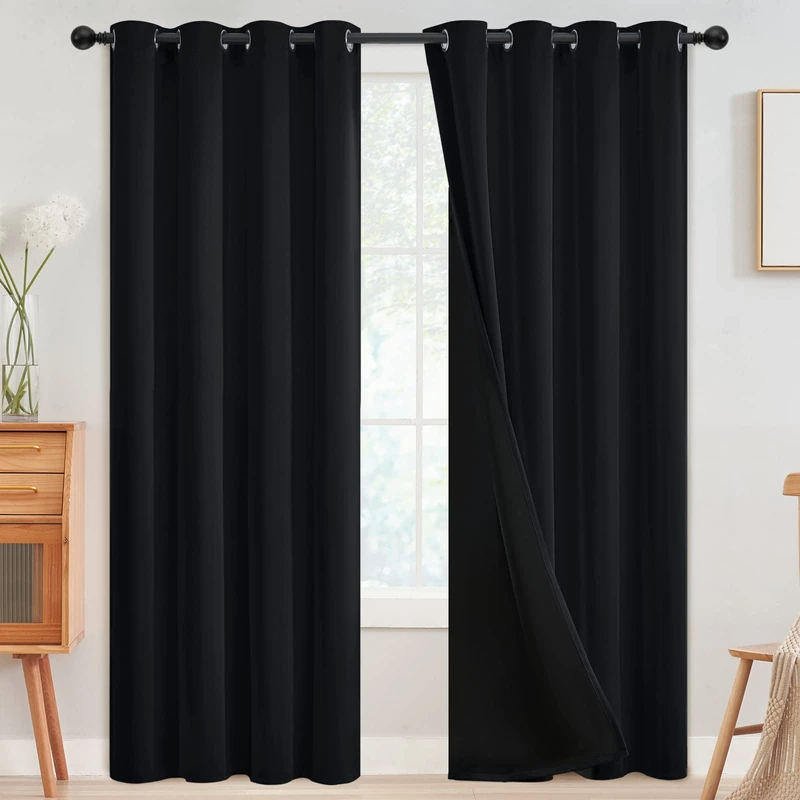 SimpleHome Black 100% Blackout Curtains Room Darkening Living Room 96 Inch