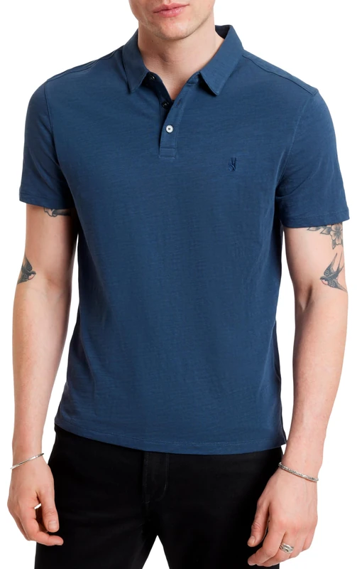 John Varvatos Men's Victor Short Sleeve Slub Cottom Polo with Peace Sign Embroidery Shirt, Oiled Blue, XXL - Image 1
