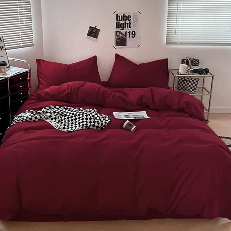 Wellboo Burgundy Red Comforter Set Queen Size Solid Dark Red Bedding Soft
