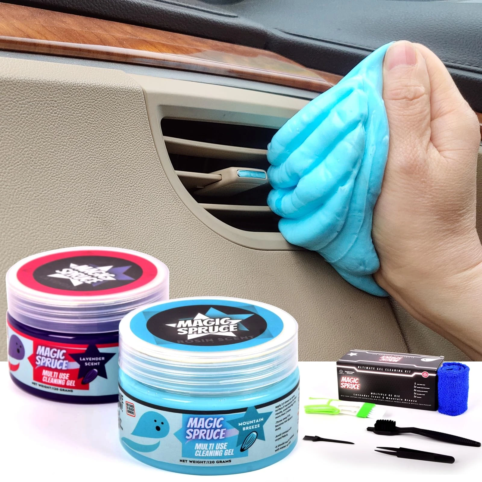 ToysButty Car Cleaning Gel Kit Supplies for Car Interior Detailing, 2 Pots Car Slime Cleaner, 4 Anti-Static Detailing Brushes, Vent Duster, Auto Car Accessories, Pc Laptop, Keyboard Cleaner Putty
