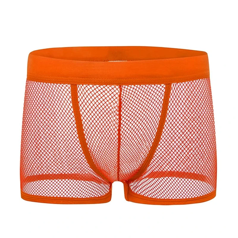 Drelaar Men's Breathable See Through Fishnet Underwear Boxer Shorts Medium Orange