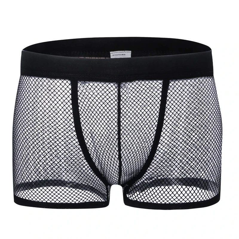 Drelaar Men's Breathable See Through Fishnet Underwear Boxer Shorts Medium Black