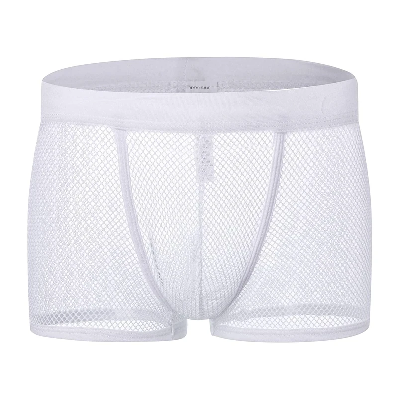 Drelaar Men's Breathable See Through Fishnet Underwear Boxer Shorts Medium White