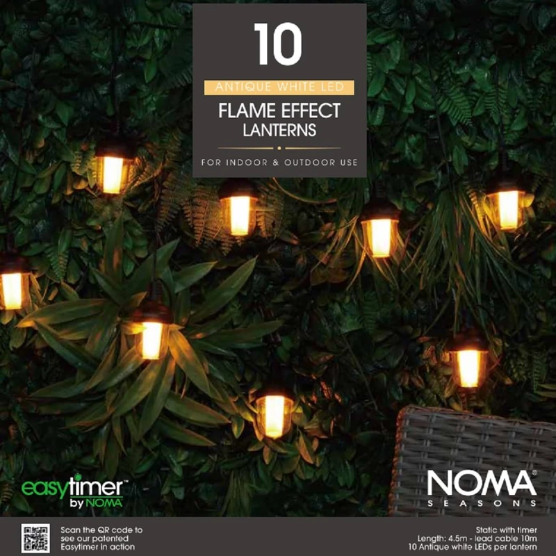 Noma Antique White Flame Effect String Lights – Create Warm Ambience with Flickering Lantern Effect, 10 Lights (Pack of 1) - Image 1