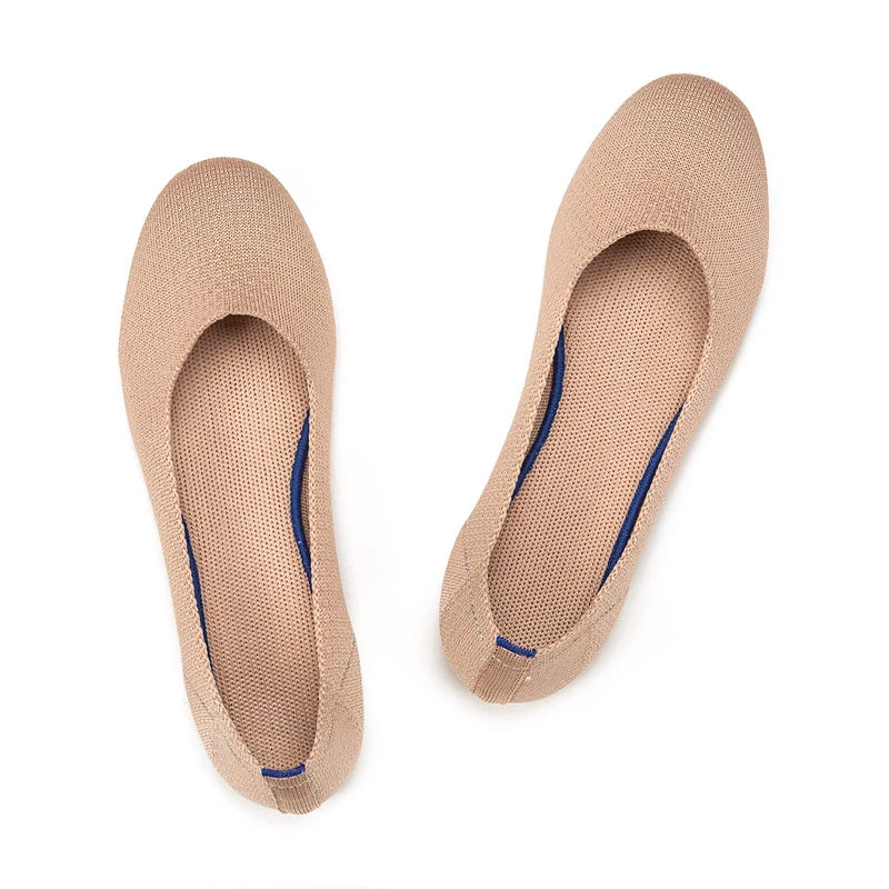 Frank Mully Women’s Ballet Flat Shoes Knit Dress Shoes Round Toe Slip On Ballerina Walking Flats Shoes for Woman Low Wedge Comfort Soft, 010ecru, 9.5 - Image 1