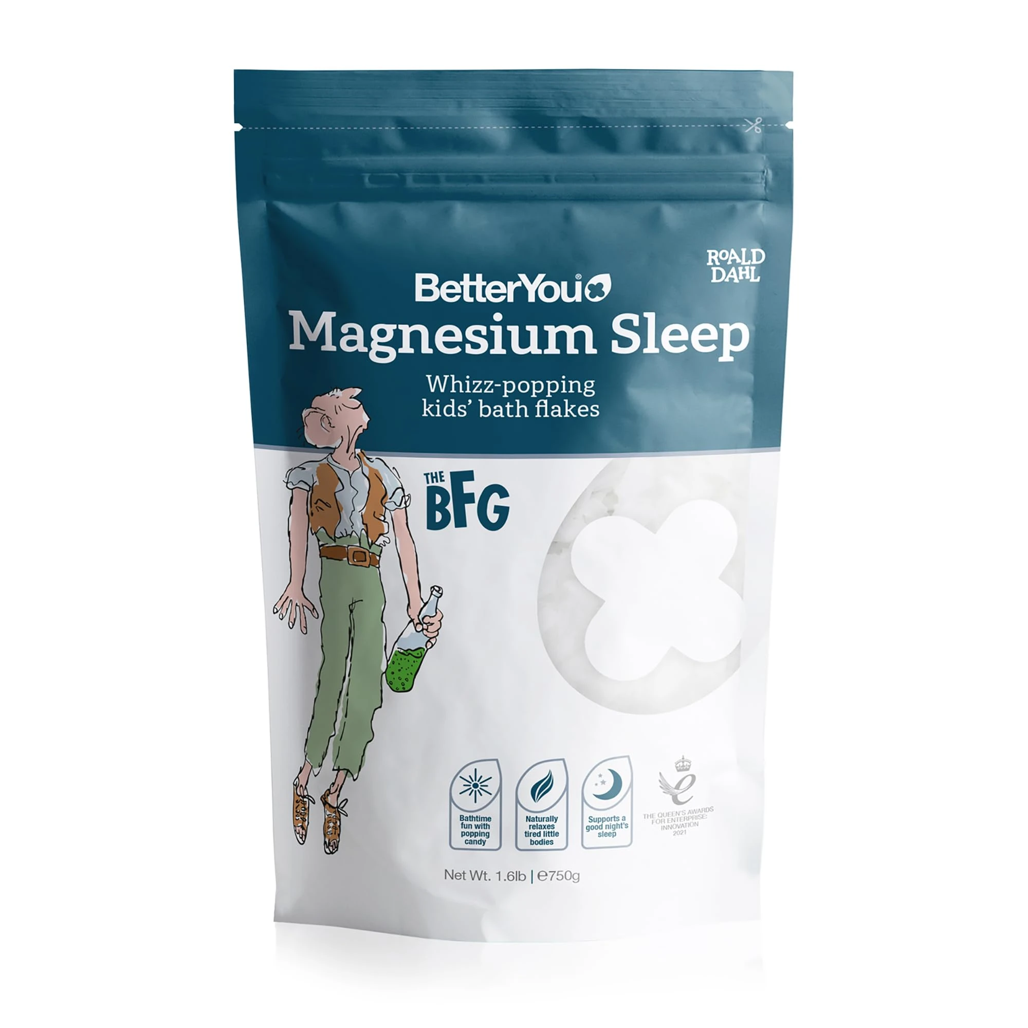 BetterYou Magnesium Sleep Whizz-Popping Kids' Bath Flakes, Pure Zechstein Magnesium Chloride, Aids Relaxation Before Bedtime, in Partnership with The Roald Dahl Story Company