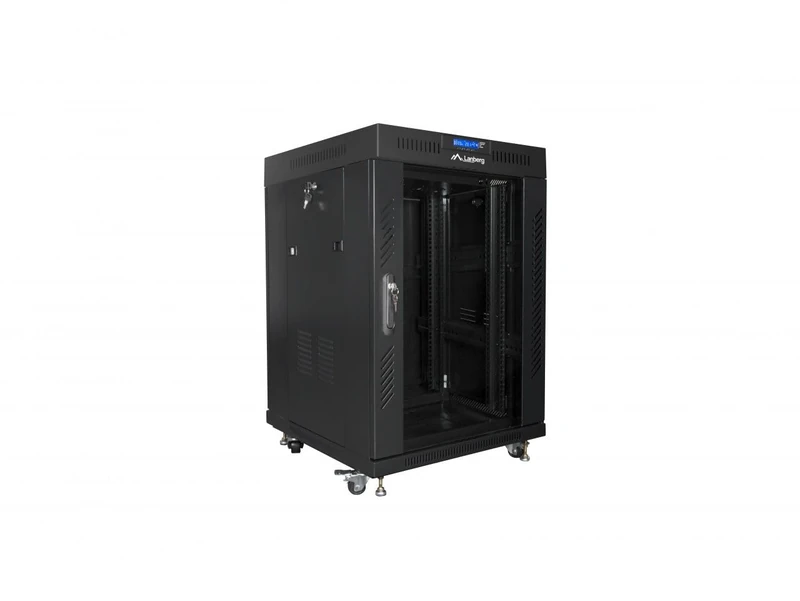lanberg Cabinet Rack 19" 15U 600X600 Flat Pack Black Glass Door with LCD