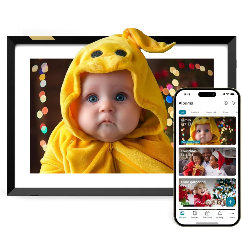 Nixplay Digital Touch Screen Picture Frame - 10.1” Photo Frame, Connecting Families & Friends (Black/White Matte) - Image 1