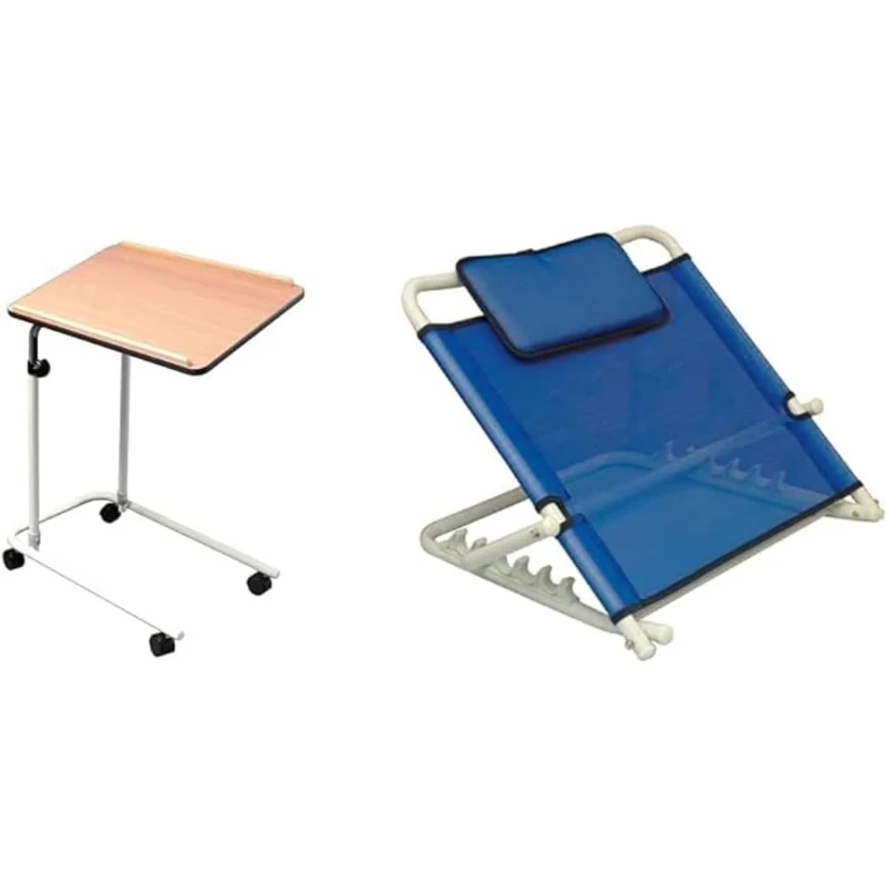 NRS Healthcare L17516 Overbed/Chair Table - Adjustable, Tilting and Wheeled & L98229 Healthcare Adjustable Angle Back Rest