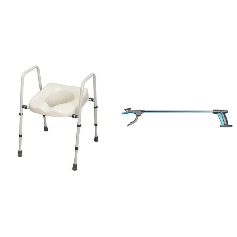 NRS Healthcare M66613 Mowbray Toilet Seat and Frame Lite - Width Adjustable - Flat Pack & Combi-Reacher - 81 cm (32 inch) Reaching Aid - Image 1