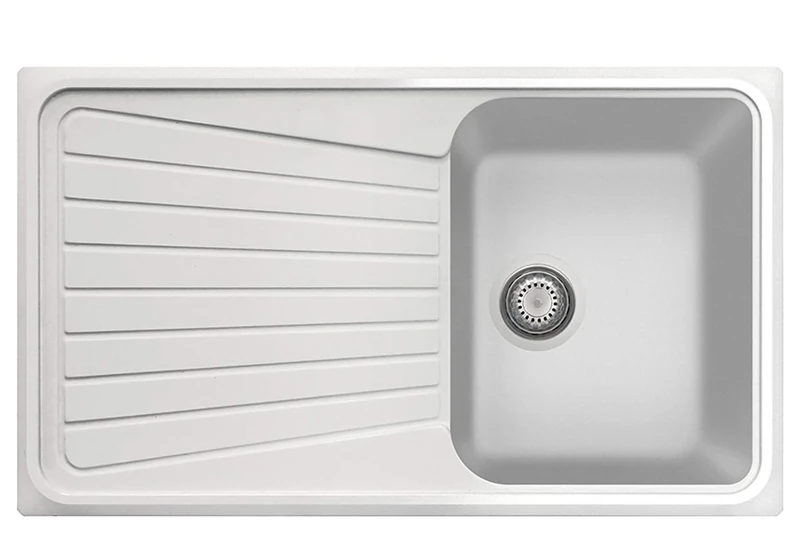 Plados Built-in Kitchen Quartz Sink SP0791 Single Tub Plus Dish Drainer - White