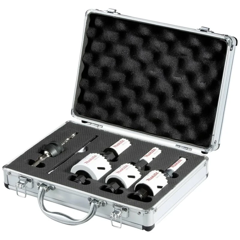 Makita E-12326 EZYCHANGE Hole Saw Set 7 Pieces in Aluminium Case, Bi-Metal HSS-Co Hole Saws Diameter 20-65 mm, Cutting Depth 44 mm, for Wood, Metal, Aluminium, Stainless Steel, Plastic