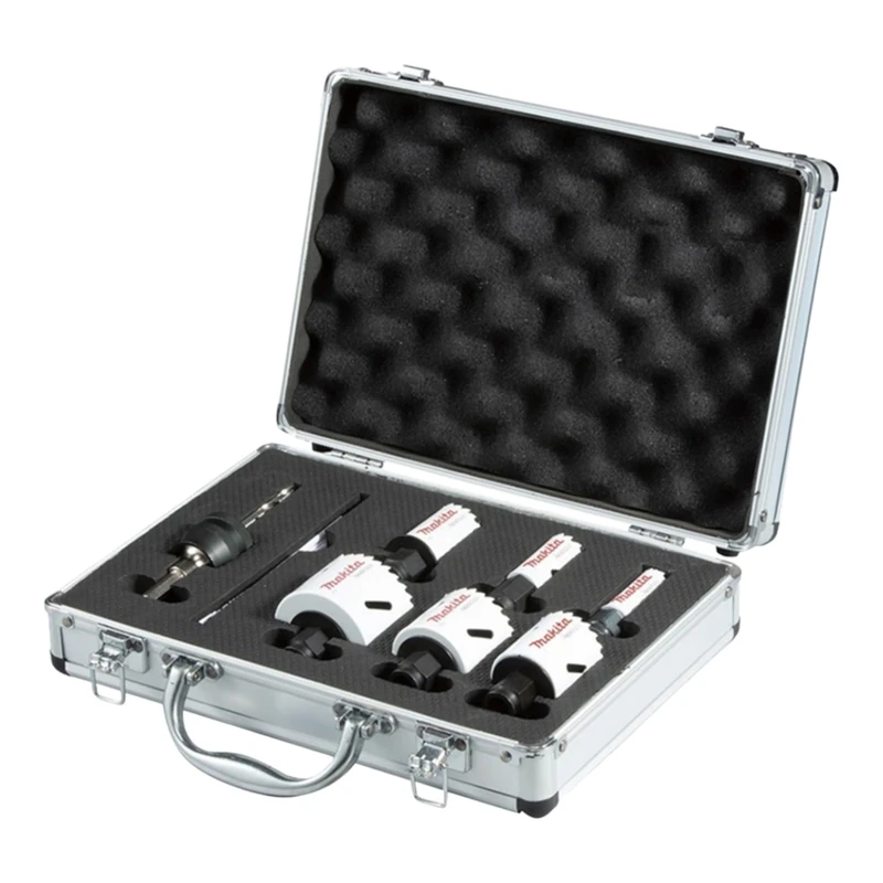 Makita E-12304 EZYCHANGE Hole Saw Set 7 Pieces in Aluminium Case, Bi-Metal HSS-Co Hole Saws Diameter 19-57 mm, Cutting Depth 44 mm, for Wood, Metal, Aluminium, Stainless Steel, Plastic - Image 1