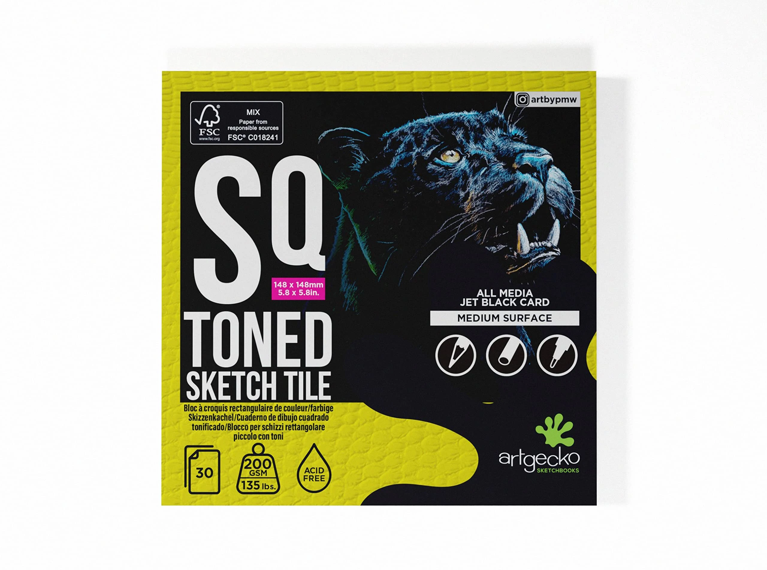 Artgecko Pro Toned Black Sketch Tile 148mm Square - 30 Sheets 200gsm