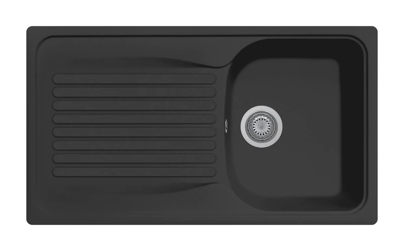 Plados Quartz Kitchen Sink with Single Bowl and Drainer - Matte Black HR0861