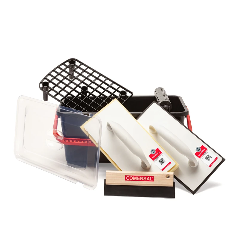 COMENSAL Tile Cleaning Set 8pcs 12 L - Tiling Bucket - Washboy Tile Cleaning Set - Grid - Tiling Tools - Grouting Tools - Floor Grate - Made in EU